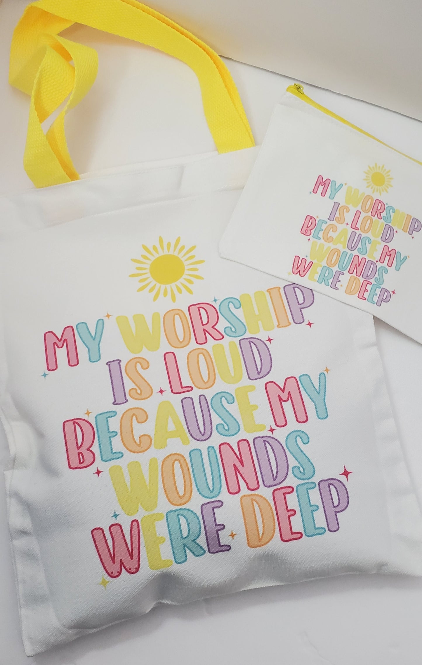 My Workship is Loud tote bag set