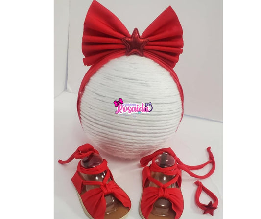 Set de Bandita con moño, pulsera y sandalias Rojo.