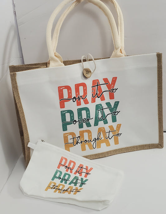 Pray Tote and make up bag set